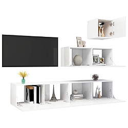 Avis Maison Chic Ensemble de meubles TV 4 pcs | Banc TV Moderne pour salon | Meuble de Rangement - Blanc brillant Aggloméré -MN88673