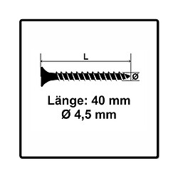 Fischer Power-Fast II FPF II Vis pour panneaux aggloméré 4,5x40 mm - tête fraisée Torx, filetage total, zingué et passivé bleu - 200 pcs. (670260)