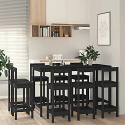 vidaXL Ensemble de bar 9 pcs Noir Bois de pin massif 