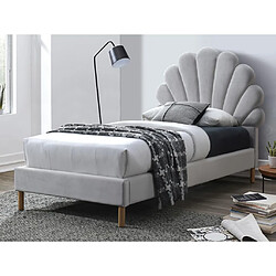 Vente-Unique Lit coquillage 90 x 190 cm - Velours - Gris clair + Matelas - MOANA