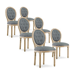 NC Lot de 6 chaises médaillon capitonnées Louis XVI tissu Gris