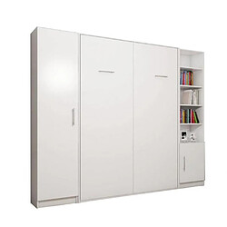 Inside 75 Composition armoire lit escamotable SMART-V2 blanc mat Couchage 140cm 2 colonnes rangements