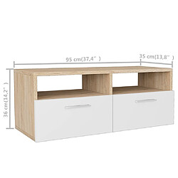 Maison Chic Meuble TV scandinave - Banc TV pour salon Aggloméré 95 x 35 x 36 cm Chêne et blanc -MN34483 pas cher