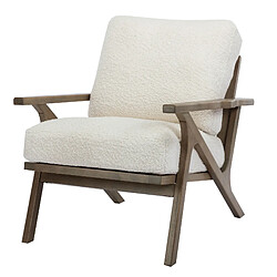 Moloo ALAN - Fauteuil lounge en tissu bouclette écru et bois patiné 