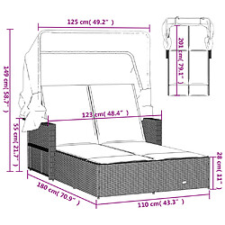 vidaXL Chaise longue double avec auvent et coussins gris clair rotin pas cher