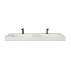 Vente-Unique Double vasque suspendue en solid surface effet marbre blanc - KODIAK - L120.2 x l45.2 x H8 cm