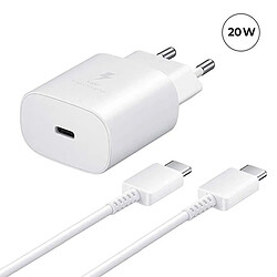 Visiodirect Chargeur Rapide 20W USB-C + Câble USB-C vers USB-C pour Samsung Galaxy S20 Plus SM-G985F 6.7" Blanc