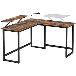 Avis Helloshop26 Bureau en forme de L table d’angle avec support d’écran pour étudier jouer travailler gain d’espace pieds réglables cadre métallique assemblage facile marron rustique12_0000327