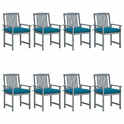 Maison Chic Lot de 8 Chaises de jardin,Fauteuil d'extérieur avec coussins Bois d'acacia solide Gris -MN91761