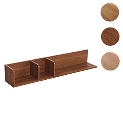 Mendler Etagère murale HWC-M48, Etagère suspendue Etagère en bois flottante, 3 compartiments en bois massif de manguier 20x120x21cm ~ aspect noyer 