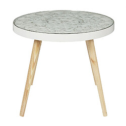 Toilinux Table basse ronde Arabesque - Diamètre 50 cm - Blanc et Beige