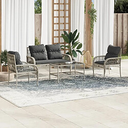 vidaXL Salon de jardin 4 pcs avec coussins gris clair résine tressée