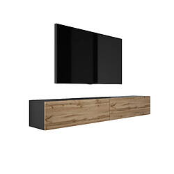 3XELIVING Meuble TV suspendu, D: l : 2 x 100 cm, H : 34 cm, P : 32 cm NOIR MAT/CHÊNE WOTAN 