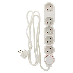 Bloc Home 5 prises 16A 2P+T avec interrupteur et fiche extraplate - Blanc - câble HO5VV-F 3G1 3m - Zenitech