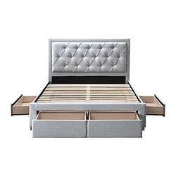 Vente-Unique Lit avec tiroirs 180 x 200 cm - Tissu - Gris clair + Matelas - LEOPOLD pas cher