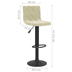 vidaXL Tabourets de bar lot de 2 crème velours pas cher