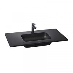 Dansmamaison Ensemble SDB 90 cm Chêne brut + Vasque noire + Miroir + Colonne - DIBA pas cher