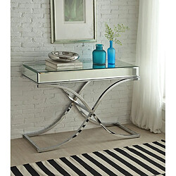 Vivenla Console design plateau et contour en miroir avec un piètement croisée en acier inoxydable poli L. 120 x P. 40 x H. 76 cm collection NOVE