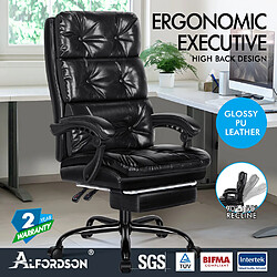 ALFORDSON Chaise de Bureau Ordinateur Siège en Cuir PU Travail Inclinable Jeu Noir Brillant