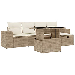 vidaXL Salon de jardin avec coussins 6 pcs beige résine tressée