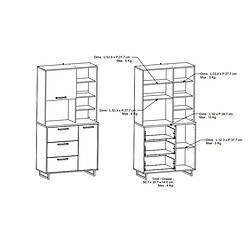 Pegane Buffet de cuisine 2 portes + 3 tiroirs coloris chêne kronberg, noir mat - Longueur 92 x Hauteur 179,50 x Profondeur 39,70 cm pas cher