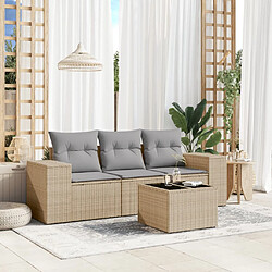 vidaXL Salon de jardin avec coussins 4 pcs beige résine tressée 