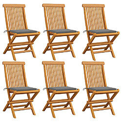 vidaXL Chaises de jardin et coussins gris lot de 6 Bois de teck massif