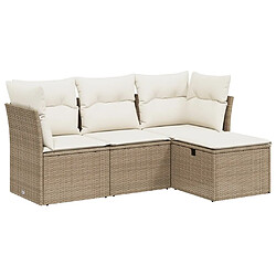 vidaXL Salon de jardin avec coussins 4 pcs beige résine tressée