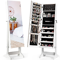 Helloshop26 Armoire à bijoux sur pied avec miroir inclinable serrure doublure et divers espaces de rangement 41 x 36,5 x 146 cm blanc 20_0001693 