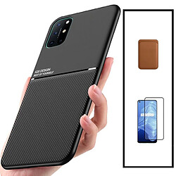 PHONECARE Kit Coque Magnetic Lux + Magentic Wallet Marron + 5D Full Cover - Oneplus 8T