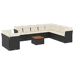 vidaXL Salon de jardin 11 pcs avec coussins noir résine tressée