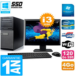 PC Tour DELL 7010 Ecran 19" Core I3-3220 RAM 4Go Disque 120 Go SSD Wifi W7