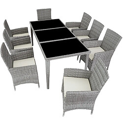 Acheter Tectake Salon de jardin MONACO 8 places avec 2 sets de housses + housse de protection - gris clair