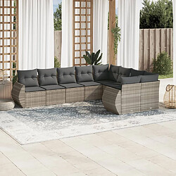 vidaXL Salon de jardin 9 pcs avec coussins gris clair résine tressée 