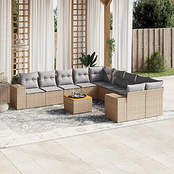 vidaXL Salon de jardin 11 pcs avec coussins beige résine tressée 