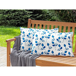 Beliani Lot de 2 coussins d'extérieur à motif de feuilles blanc et bleu 40 x 60 cm TORBORA