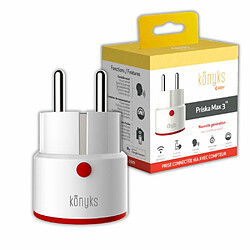 Prise connectée Konyks Priska Max 3 FR - WiFi + Bluetooth, Fonctions avancées V3, 16A, Compteur de consommation, Compatible Alexa et Google Home & Tuya Blanc/Rouge