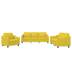 vidaXL Ensemble de canapés 3 pcs avec coussins Jaune clair Tissu