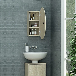 Vente-Unique Armoire murale de salle de bain ovale avec miroir - Couleur chêne - RURI