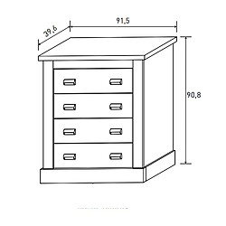 Pegane Commode, meuble de rangement avec 4 tiroirs coloris chêne, pin andersen - Longueur 91,5 x Profondeur 39,6 x Hauteur 90,8 cm