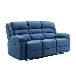 Avis Vente-Unique Canapé 3 places, 2 places et fauteuil relax électrique en tissu bleu BUROLO