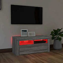 Maison Chic Meubles TV avec lumières LED - Banc TV pour salon Sonoma gris 90x35x40 cm -MN96474 pas cher