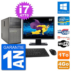 PC Tour Dell 7020 Ecran 22" Intel i7-4770 RAM 4Go Disque 1To Windows 10 Wifi - Occasion