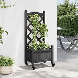 Avis Maison Chic Jardinière,Bac à fleurs avec treillis - pot de fleur et roues gris bois massif de sapin -GKD76839