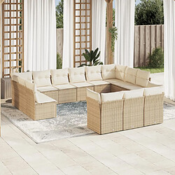 vidaXL Salon de jardin avec coussins 13 pcs beige résine tressée