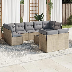 Maison Chic Salon de jardin avec coussins 10 pcs | Ensemble de Table et chaises | Mobilier d'Extérieur beige résine tressée -GKD59995