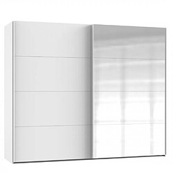 Inside 75 Armoire coulissante RONNA 1 porte blanc mat 1 porte miroir poignées aluminium mat largeur 225 cm 