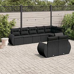 vidaXL Salon de jardin 8 pcs avec coussins noir résine tressée