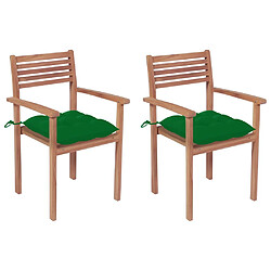 vidaXL Chaises de jardin lot de 2 et coussins vert Bois de teck massif