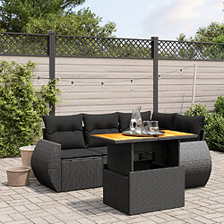 vidaXL Salon de jardin 5 pcs avec coussins noir résine tressée 